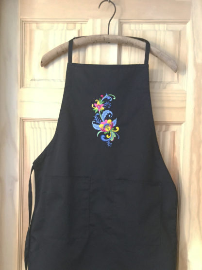 Rosemale Astrid Design on Black Full-Length Apron